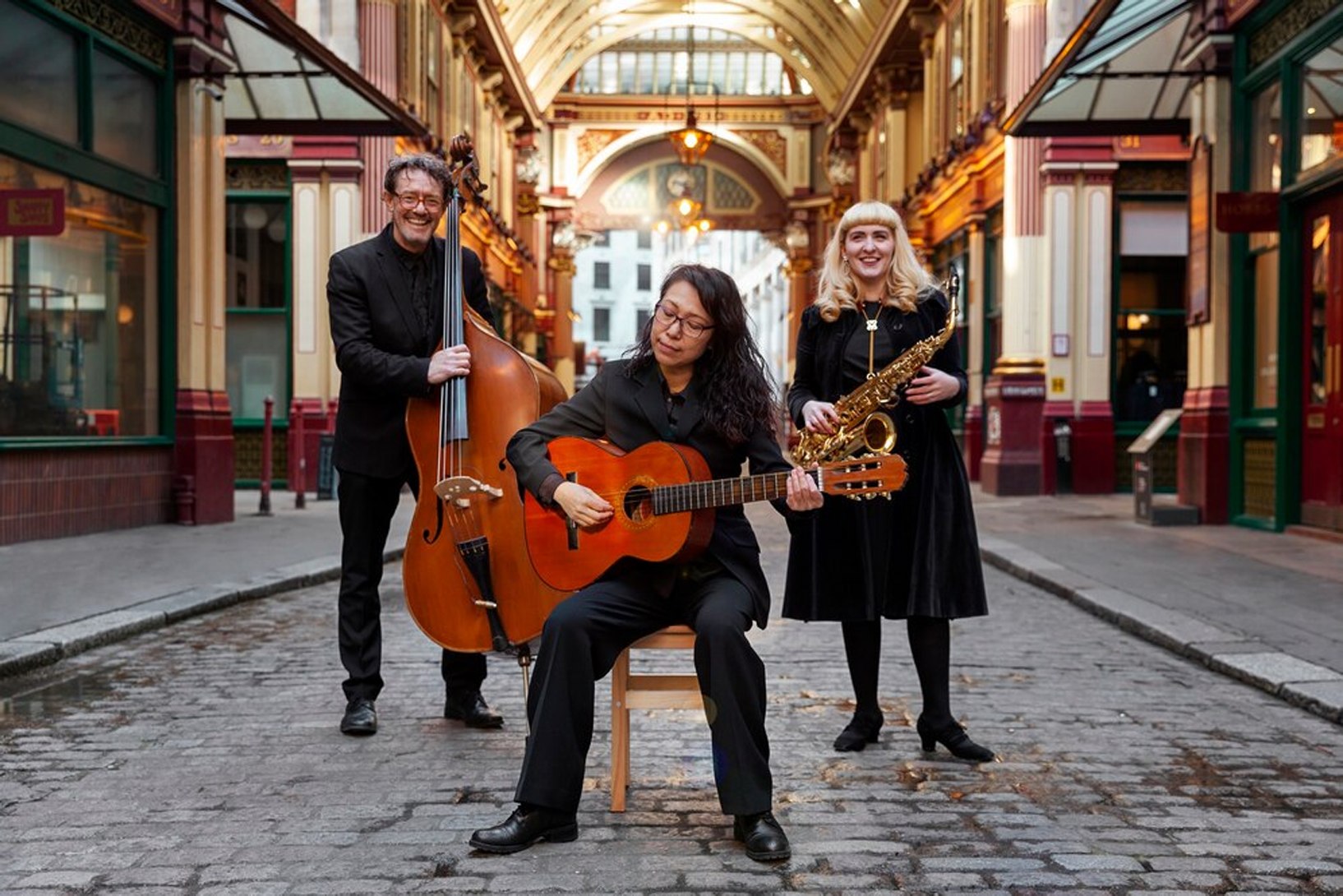Musicians performing in alley
